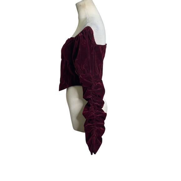 PrettyLittleThing Plum Velvet Puff Sleeve Bardot Crop Top size 6 - Picture 5 of 12